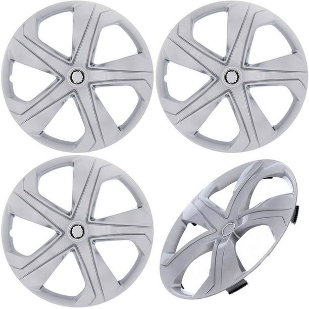Silver Snap-On Hubcaps Replacement Car Wheel Covers for 16" Rims 4 Pack